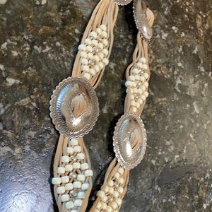 Vintage Leather, bead and metal belt.